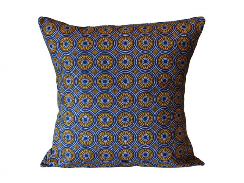 Shweshwe Print cushion cover - Blue with yellow accent rings Shweshwe Print cushion cover - Blue with yellow accent rings
